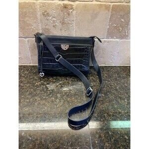 Brighton Contempo Tessa Lia Mock Croc Crossbody Bag Purse Black Leather EUC